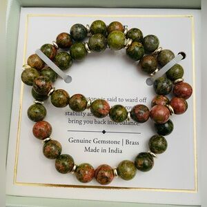 NEW Shivam Unakite Stretch Bracelet Duo Set of 2